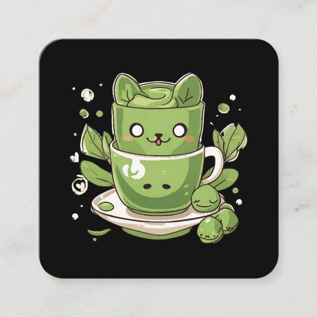 matcha grönt te fyrkantigt visitkort (Framsida)