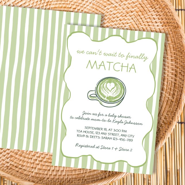 Matcha grönt te Handritad Baby Shower Inbjudningar (Matcha Green Tea Hand Drawn Baby Shower Invitation)