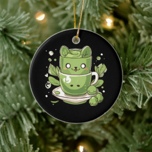 matcha grönt te julgransprydnad keramik