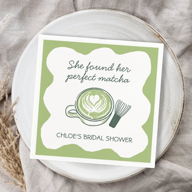 Matcha grönt te koppar och visp Bröllopsdusch Pappersservett (Perfect Matcha Green Tea Bachelorette Square Sticker)