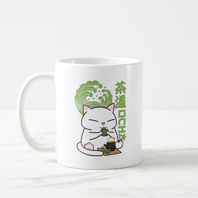 Matcha Grönt Tea Cat Kaffemugg (Vänster)