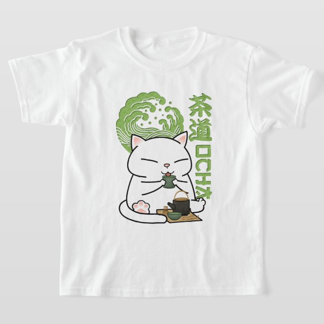 Matcha Grönt Tea Cat T Shirt (Laydown)