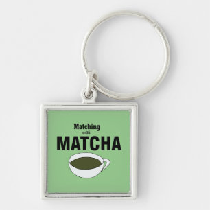 Matcha Grönt Tea Fyrkantig Silverfärgad Nyckelring