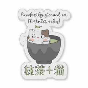 Matcha Grönt Tea Kopp Cat Kawaii japanska Klistermärken