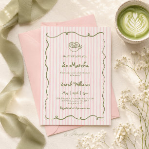 Matcha Jordgubb Baby Shower Flicka Inbjudningar