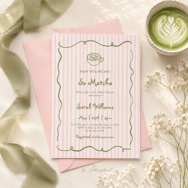 Matcha Jordgubb Baby Shower Flicka Inbjudningar (Skapare uppladdad)