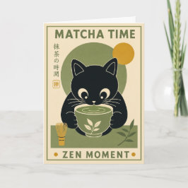 Matcha Katt Söt Japansk Te Illustration Zen Presen Kort