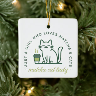 Matcha kattälskare rolig bara en tjej kawaii grön julgransprydnad keramik