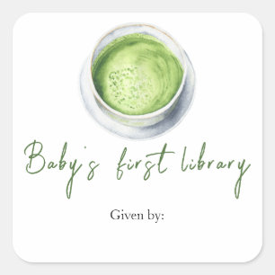 Matcha Latte Bebis shower - barnets första bibliot Fyrkantigt Klistermärke