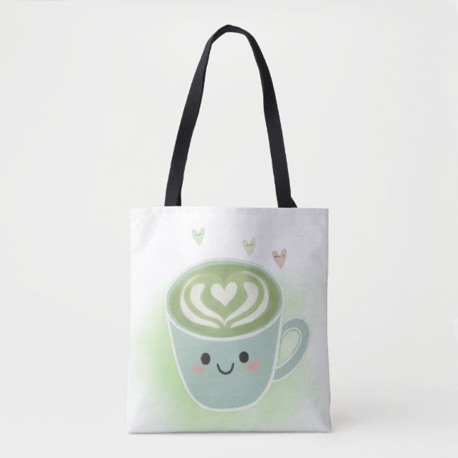 Matcha Latte Heart Shoulder Tote Bag Tygkasse (Framsida)