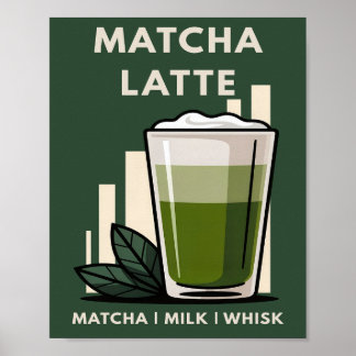 Matcha Latte Retro Mörkgrön Café Grafik Poster