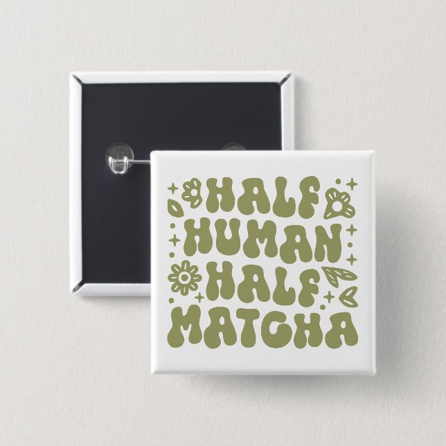 Matcha latte roliga citattecken blommigt grönt est knapp (Framsida & baksida)