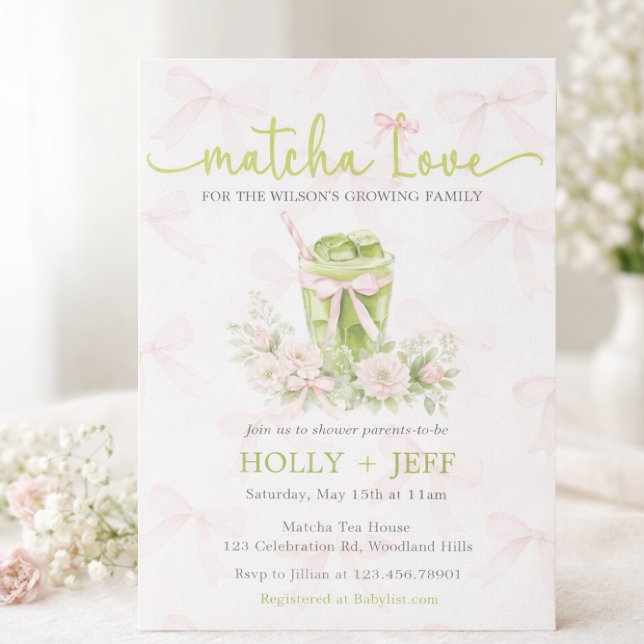Matcha Love Baby Shower Inbjudan | Grönt te (Skapare uppladdad)