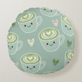 Matcha Love Latte Kawaii Round Pillow Rund Kudde