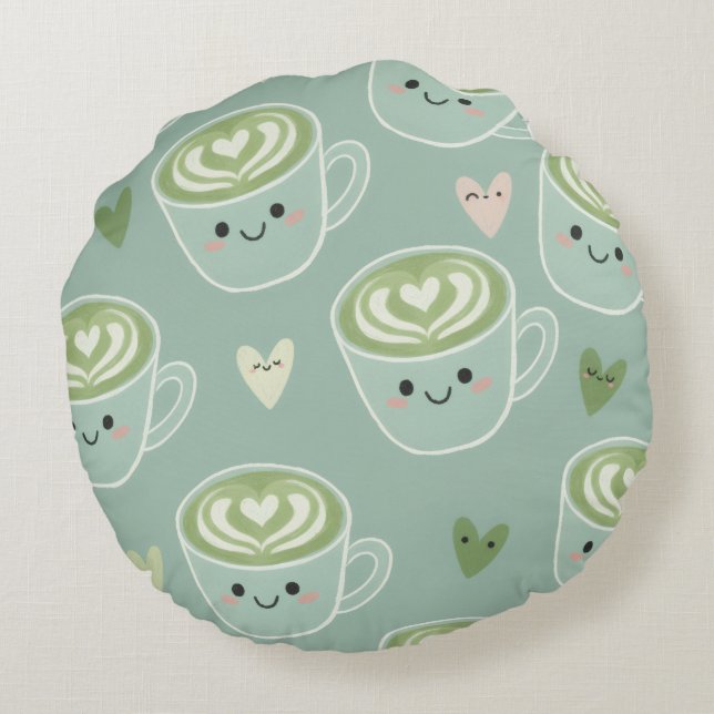Matcha Love Latte Kawaii Round Pillow Rund Kudde (Baksidan)