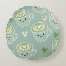 Matcha Love Latte Kawaii Rund Kudd