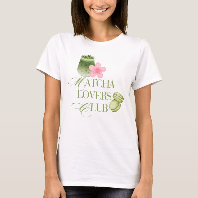 Matcha Lovers Club Gröna Te Macarons & Sakura T Shirt (Framsida)