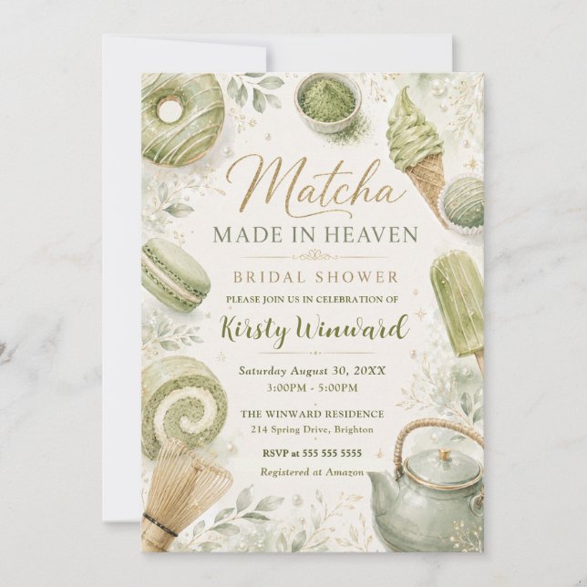 Matcha Made in Heaven Bröllopsdusch Inbjudningar (Framsida)