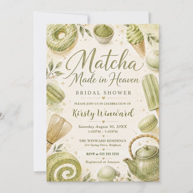 Matcha Made in Heaven Bröllopsdusch Inbjudningar (Framsida)