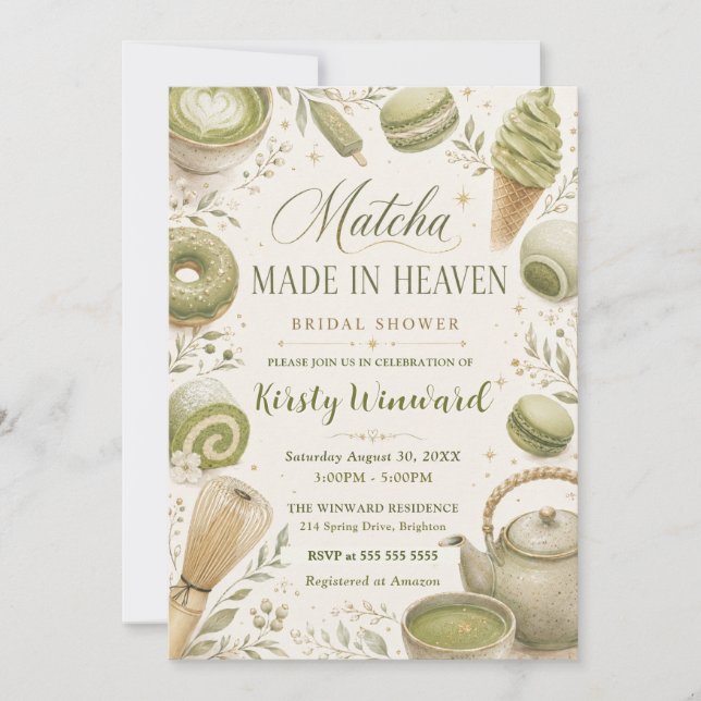 Matcha Made in Heaven Bröllopsdusch Inbjudningar (Framsida)