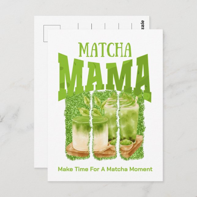 MATCHA MAMA Grönt te Glitter Mamma Gåva Cafecore Vykort (Fram/baksida)