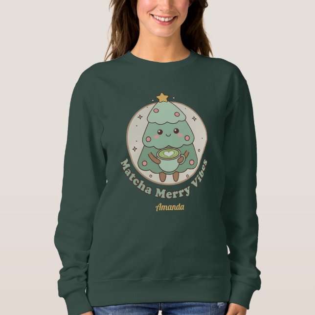 Matcha Merry Vibes Julgran T Shirt (Framsida)