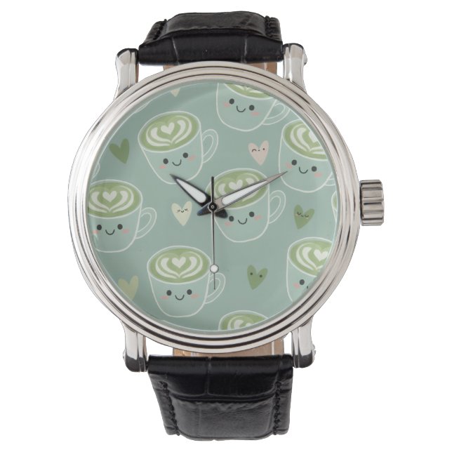 Matcha Moments Watch – Kawaii Green Tea Latte Time Armbandsur (Framsida)