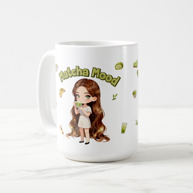 Matcha Mood Aesthetic Design Cute Green Tea Vibes Kaffemugg (Framsida vänster)