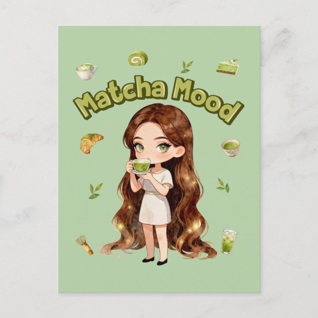 Matcha Mood Aesthetic Design Cute Green Tea Vibes Vykort (Framsida)