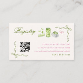 Matcha Pink & Green Qr Code Wedding Gift Registry Tilläggskort