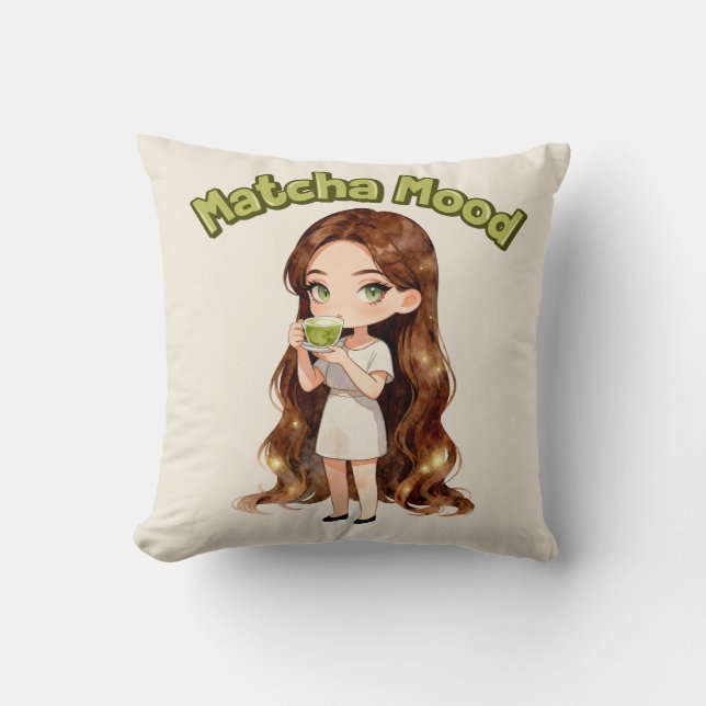 Matcha-stämning Estetisk Design Söta Gröna Te Vibb Kudde (Framsida)