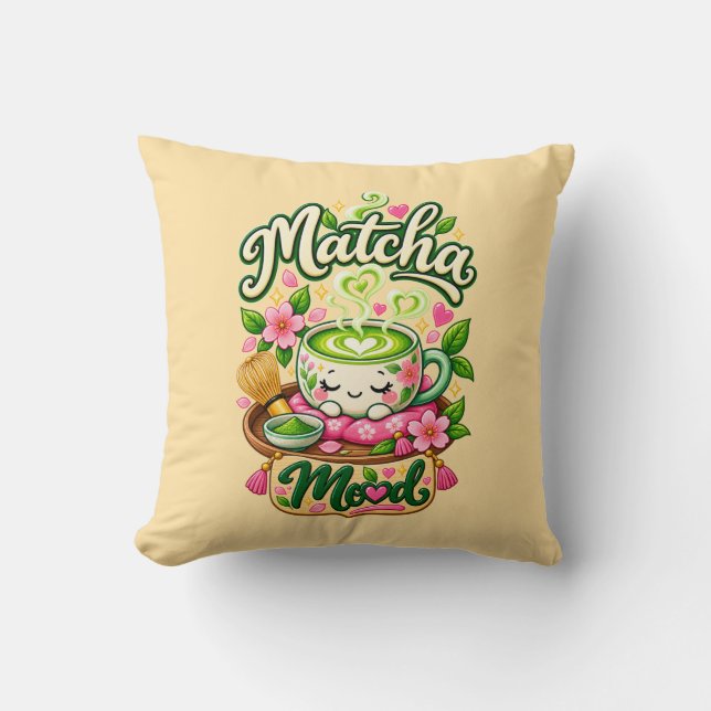 Matcha-stämning – Söt Kawaii-matchate  Kudde (Framsida)