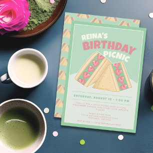Matcha Strawberry Sandwich Birthday Picnic Inbjudningar