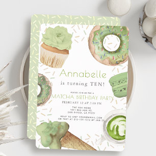Matcha Sweets Grönt Tea Party Girl Birthday Inbjudningar