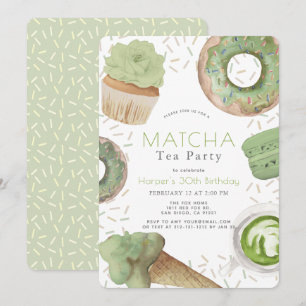 Matcha Sweets Grönt Tea Party Vuxen Birthday Inbjudningar