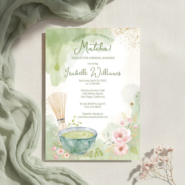 Matcha Te Bröllopsdusch Grönt Te Party Inbjudningar (Matcha Tea Bridal Shower Green Tea Party Invitation
)