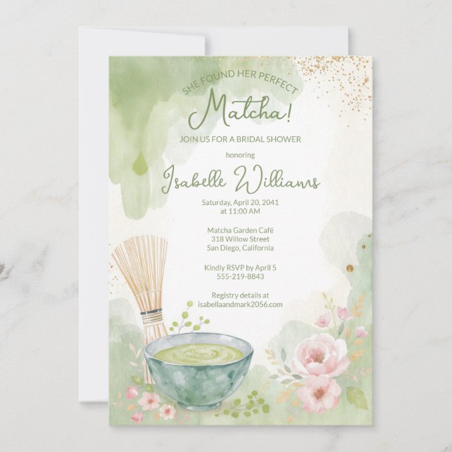 Matcha Tea Bridal Shower Green Tea Party Inbjudningar (Framsida)