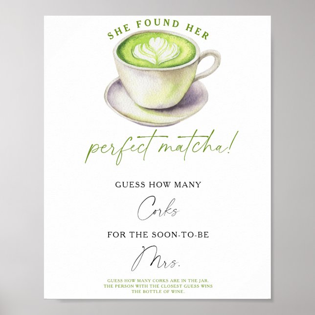 Matcha tea Bridal shower How Many Corks  Poster (Framsidan)