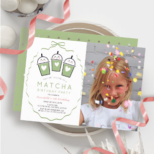 Matcha Tekvartaj Kawaii Band Tjej Foto Födelsedag Inbjudningar