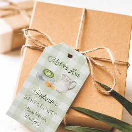 Matcha-tema Grön Rutig Randig Bebis Shower Presentetikett