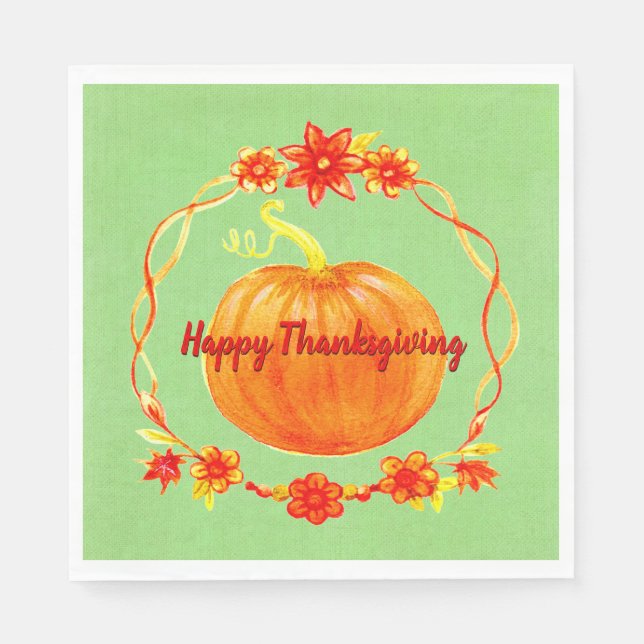 Matcha Thanksgiving Watercolor Pumpkin Luncheon Pappersservett (Framsidan)
