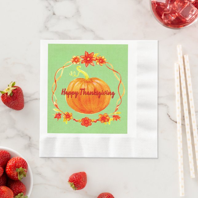 Matcha Thanksgiving Watercolor Pumpkin Luncheon Pappersservett (Insitu)