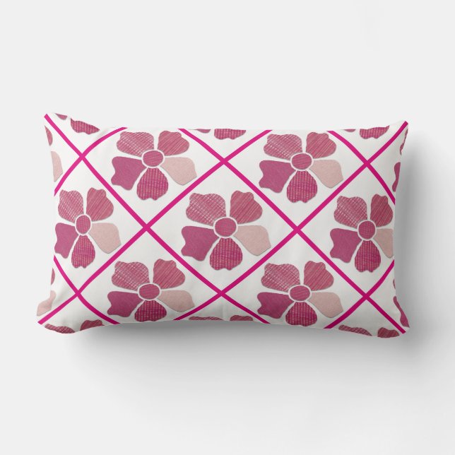 Matcha valfritt Färg Faux Fabric Collage Flower Lumbarkudde (Framsida)