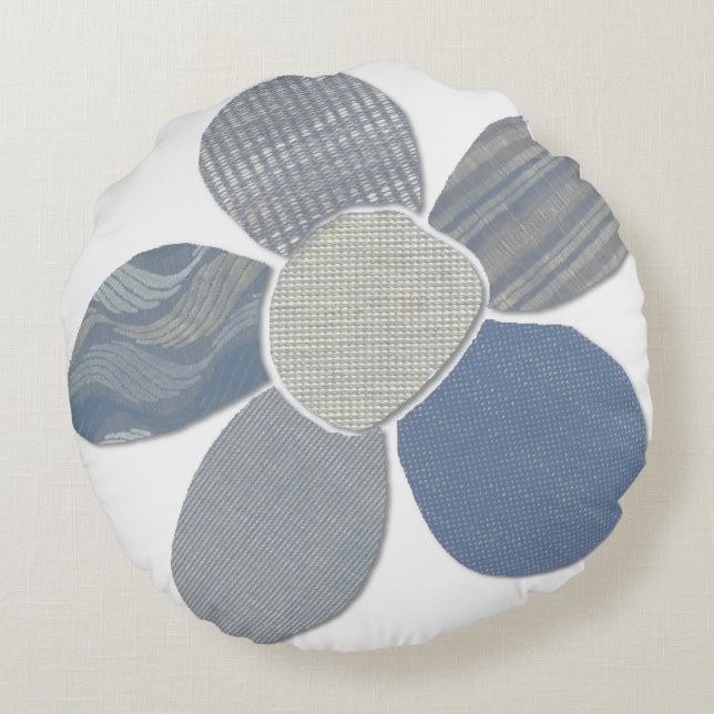 Matcha valfritt Färg Faux Fabric Collage Flower Rund Kudde (Baksidan)