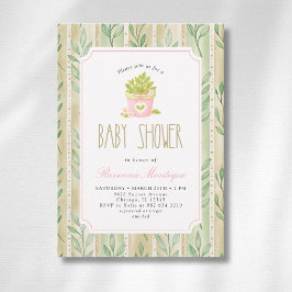 Matcha Växt Salvia Randiga Blad Tjej Bebis Shower Inbjudningar