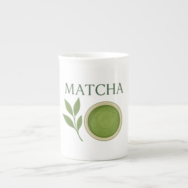 Matchablad och te illustration benporslin mugg (Framsidan)