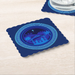 Matchande blåvitalitet Jul - Scalloped Square Underlägg Papper