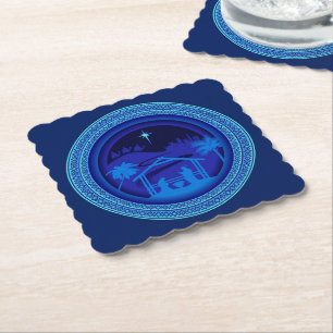 Matchande blåvitalitet Jul - Scalloped Square Underlägg Papper