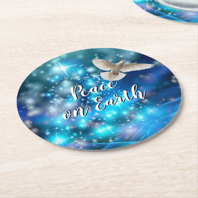 Matchande Blue Dove Peace-jul Underlägg Papper Rund (Vinklad)