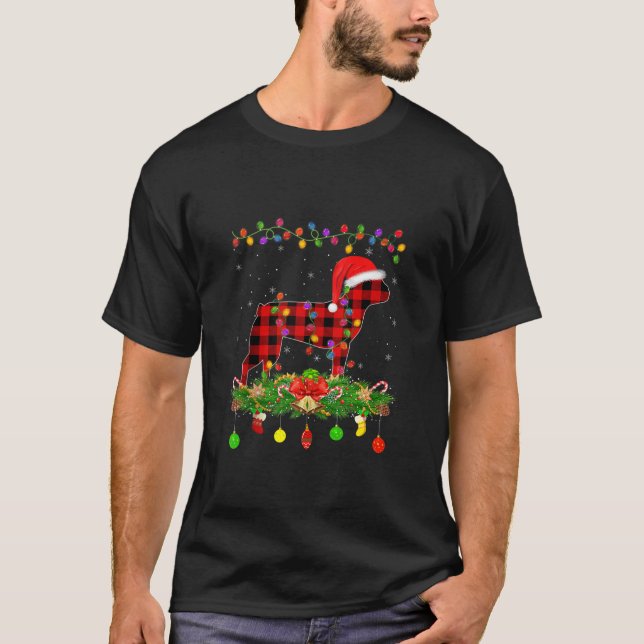 Matchande Buffalo-rutig Boston Terrier Hund Jul T Shirt (Framsida)